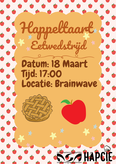 Poster voor de happeltaart eetwedstrijd door de HapCie in 2025